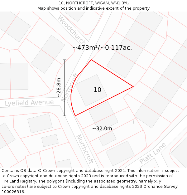 10, NORTHCROFT, WIGAN, WN1 3YU: Plot and title map