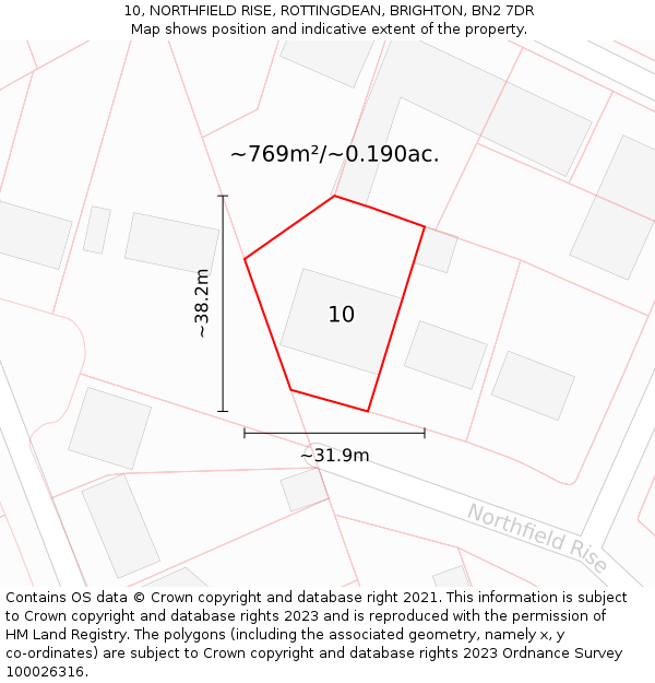 10, NORTHFIELD RISE, ROTTINGDEAN, BRIGHTON, BN2 7DR: Plot and title map