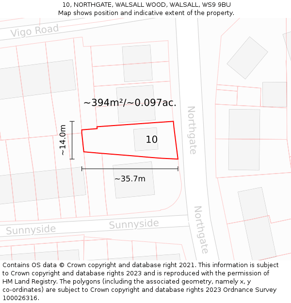 10, NORTHGATE, WALSALL WOOD, WALSALL, WS9 9BU: Plot and title map