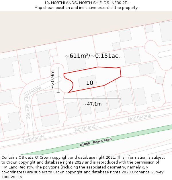 10, NORTHLANDS, NORTH SHIELDS, NE30 2TL: Plot and title map