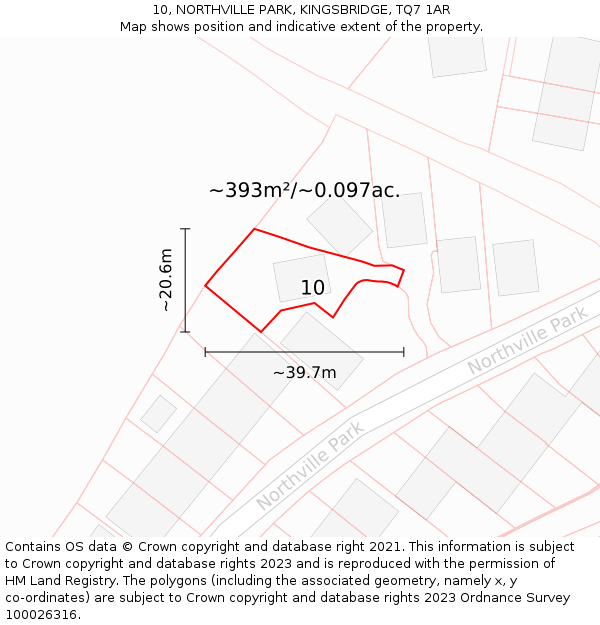 10, NORTHVILLE PARK, KINGSBRIDGE, TQ7 1AR: Plot and title map