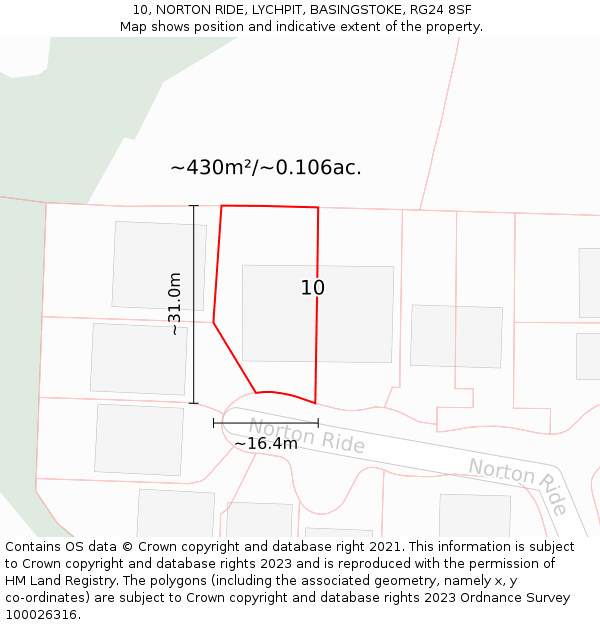 10, NORTON RIDE, LYCHPIT, BASINGSTOKE, RG24 8SF: Plot and title map