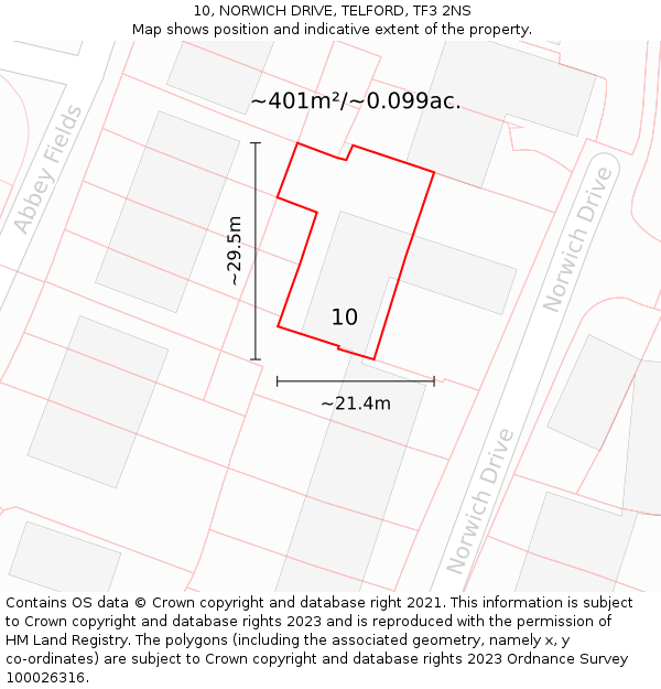 10, NORWICH DRIVE, TELFORD, TF3 2NS: Plot and title map