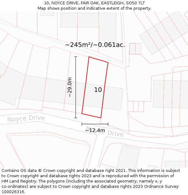 10, NOYCE DRIVE, FAIR OAK, EASTLEIGH, SO50 7LT: Plot and title map