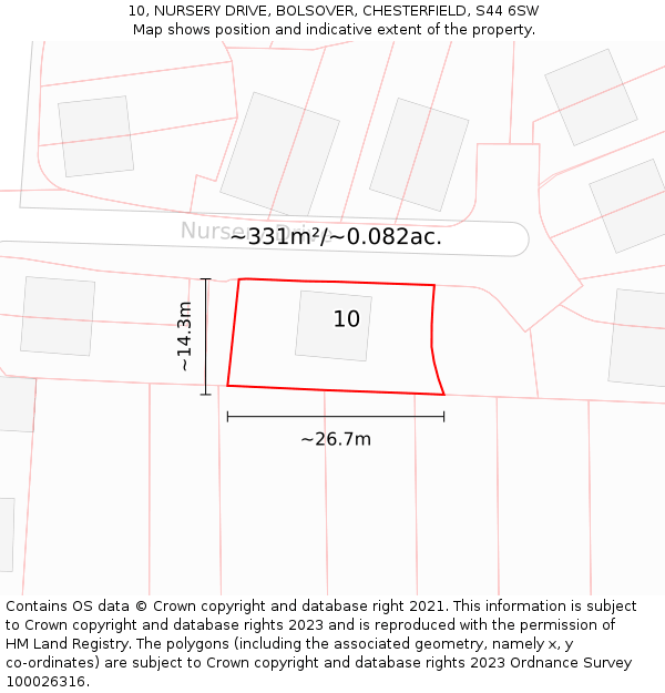 10, NURSERY DRIVE, BOLSOVER, CHESTERFIELD, S44 6SW: Plot and title map