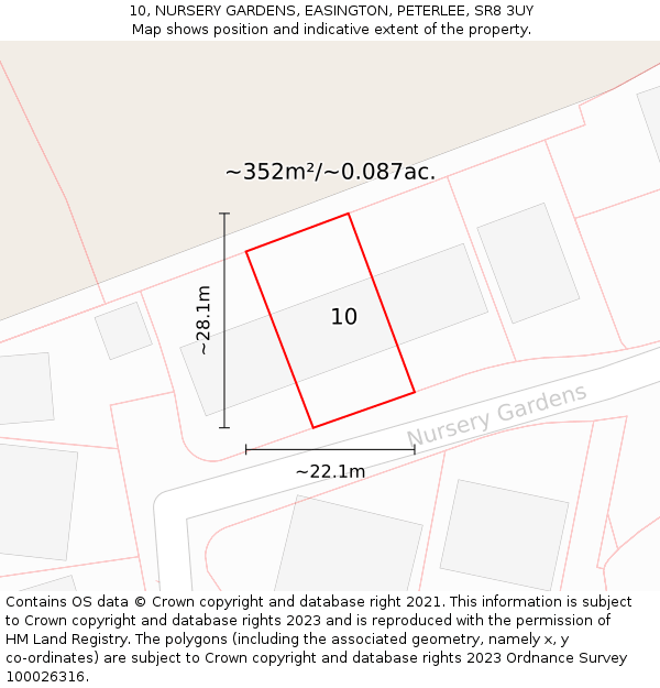 10, NURSERY GARDENS, EASINGTON, PETERLEE, SR8 3UY: Plot and title map