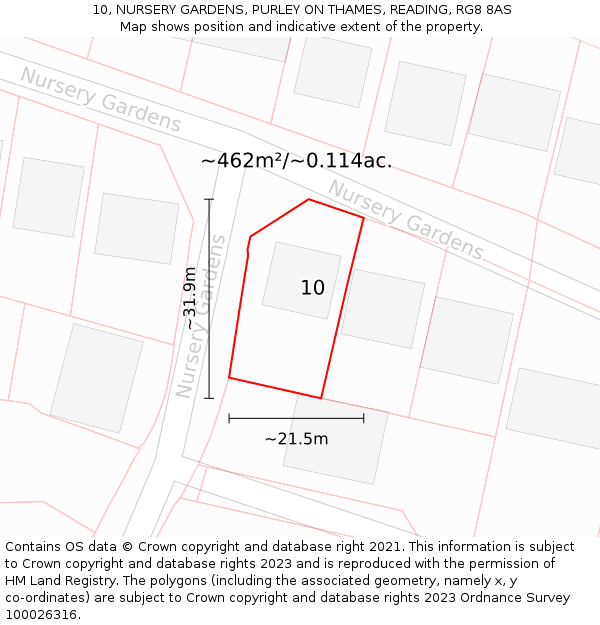 10, NURSERY GARDENS, PURLEY ON THAMES, READING, RG8 8AS: Plot and title map