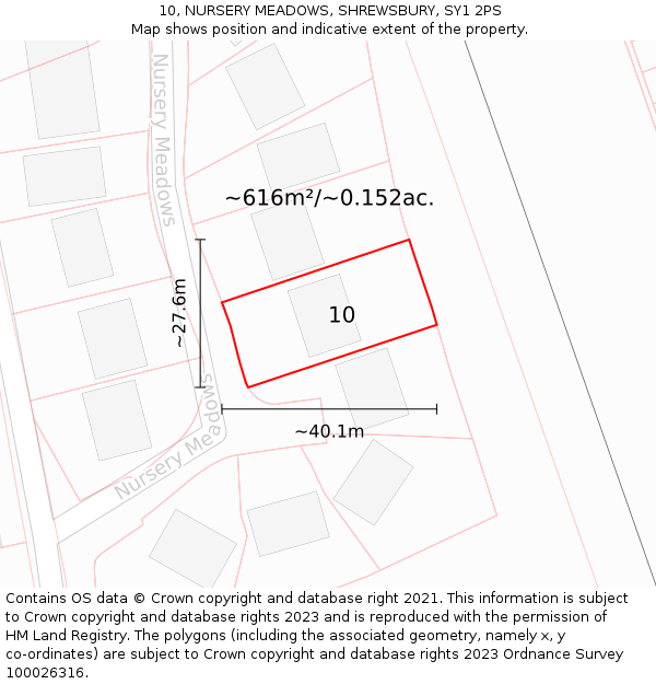 10, NURSERY MEADOWS, SHREWSBURY, SY1 2PS: Plot and title map