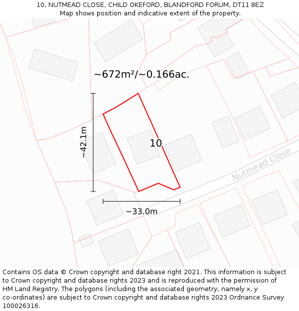 10, NUTMEAD CLOSE, CHILD OKEFORD, BLANDFORD FORUM, DT11 8EZ: Plot and title map