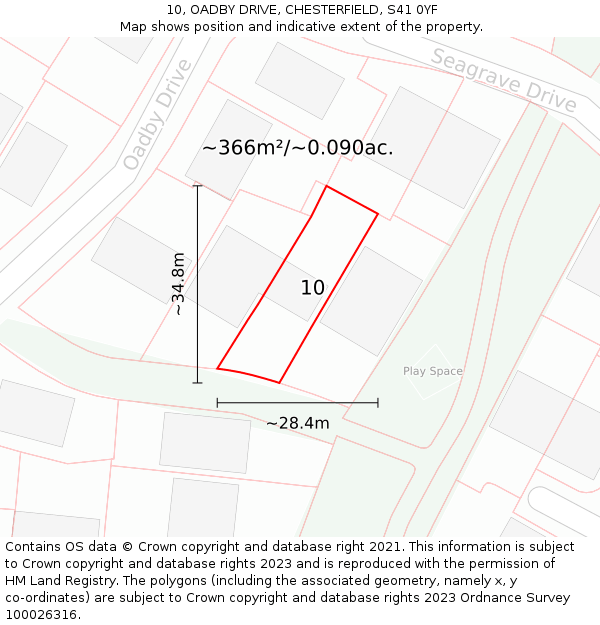 10, OADBY DRIVE, CHESTERFIELD, S41 0YF: Plot and title map