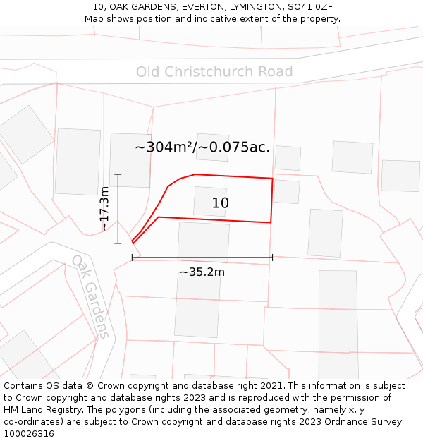 10, OAK GARDENS, EVERTON, LYMINGTON, SO41 0ZF: Plot and title map