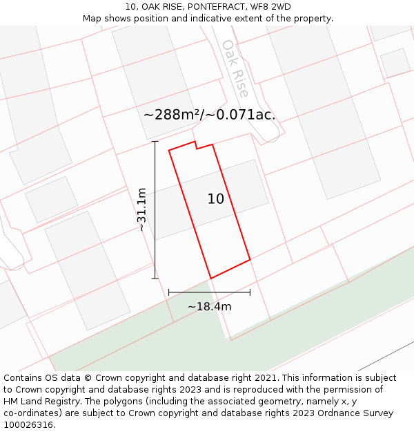 10, OAK RISE, PONTEFRACT, WF8 2WD: Plot and title map