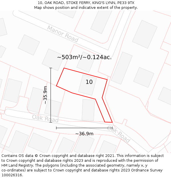 10, OAK ROAD, STOKE FERRY, KING'S LYNN, PE33 9TX: Plot and title map