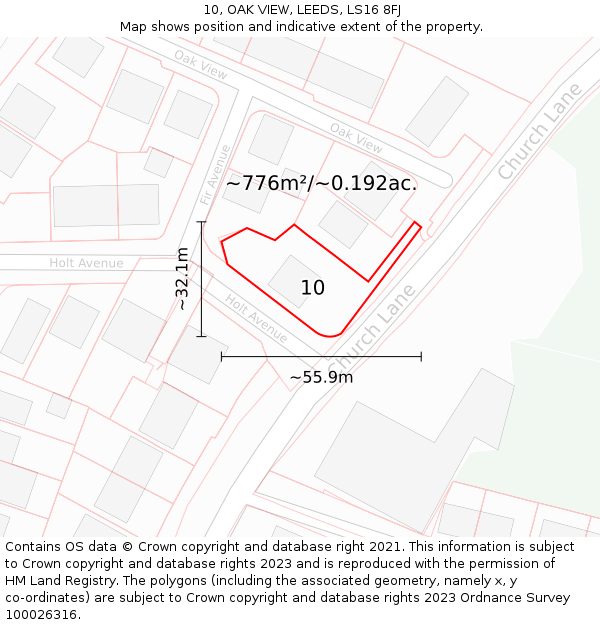 10, OAK VIEW, LEEDS, LS16 8FJ: Plot and title map