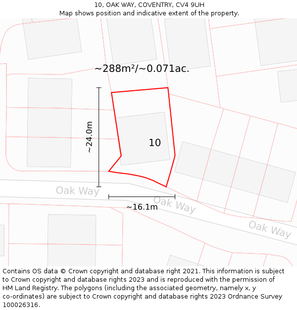 10, OAK WAY, COVENTRY, CV4 9UH: Plot and title map