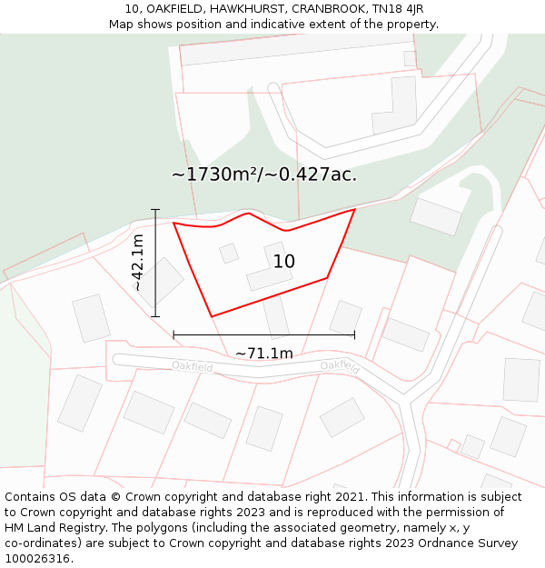 10, OAKFIELD, HAWKHURST, CRANBROOK, TN18 4JR: Plot and title map