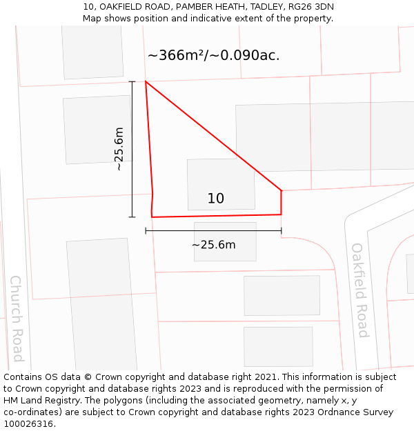 10, OAKFIELD ROAD, PAMBER HEATH, TADLEY, RG26 3DN: Plot and title map