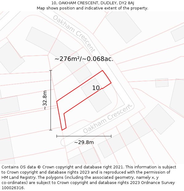 10, OAKHAM CRESCENT, DUDLEY, DY2 8AJ: Plot and title map