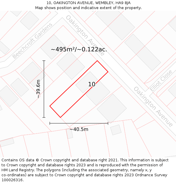 10, OAKINGTON AVENUE, WEMBLEY, HA9 8JA: Plot and title map