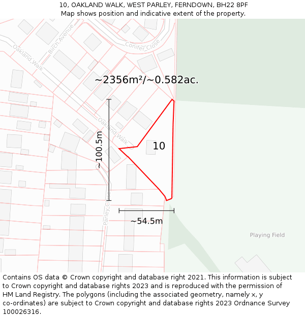10, OAKLAND WALK, WEST PARLEY, FERNDOWN, BH22 8PF: Plot and title map