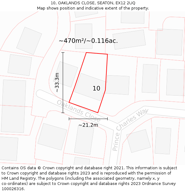 10, OAKLANDS CLOSE, SEATON, EX12 2UQ: Plot and title map