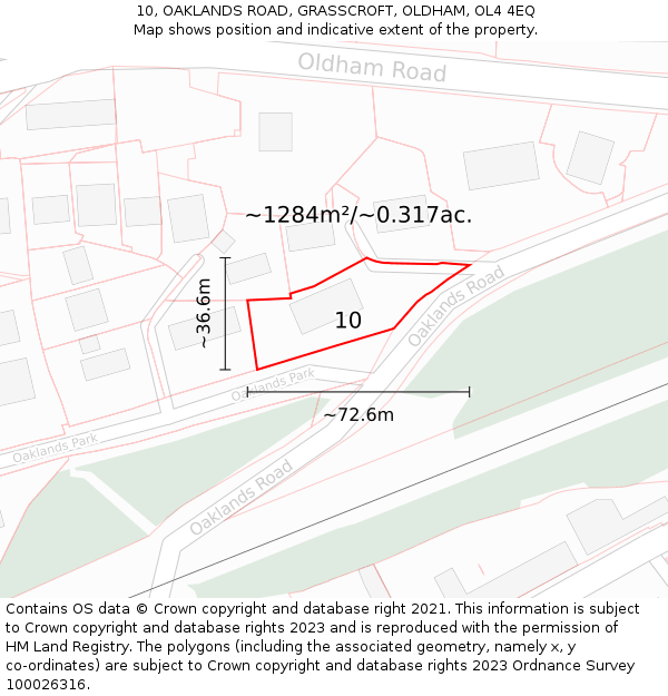 10, OAKLANDS ROAD, GRASSCROFT, OLDHAM, OL4 4EQ: Plot and title map