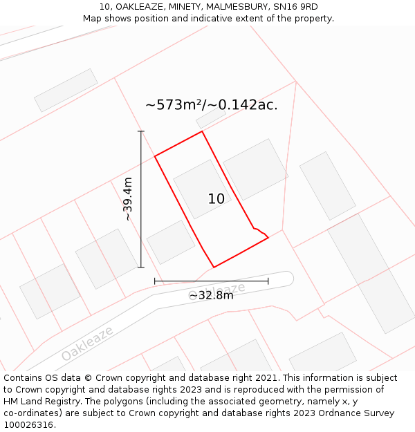 10, OAKLEAZE, MINETY, MALMESBURY, SN16 9RD: Plot and title map