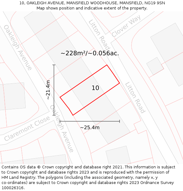 10, OAKLEIGH AVENUE, MANSFIELD WOODHOUSE, MANSFIELD, NG19 9SN: Plot and title map