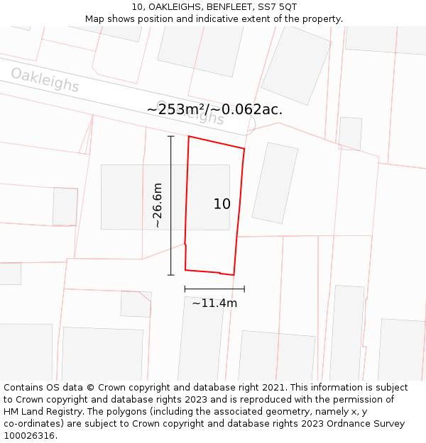 10, OAKLEIGHS, BENFLEET, SS7 5QT: Plot and title map