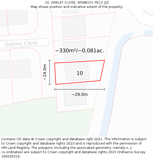 10, OAKLEY CLOSE, WISBECH, PE13 2JZ: Plot and title map