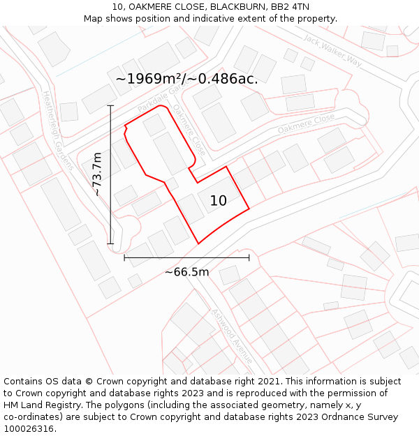 10, OAKMERE CLOSE, BLACKBURN, BB2 4TN: Plot and title map