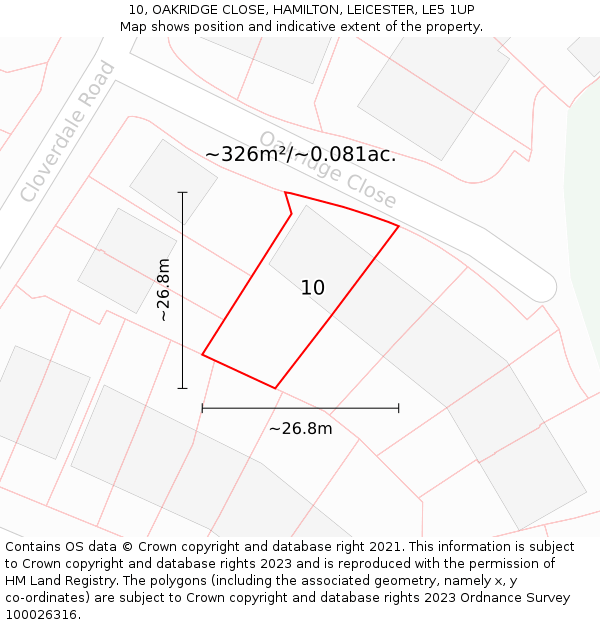 10, OAKRIDGE CLOSE, HAMILTON, LEICESTER, LE5 1UP: Plot and title map