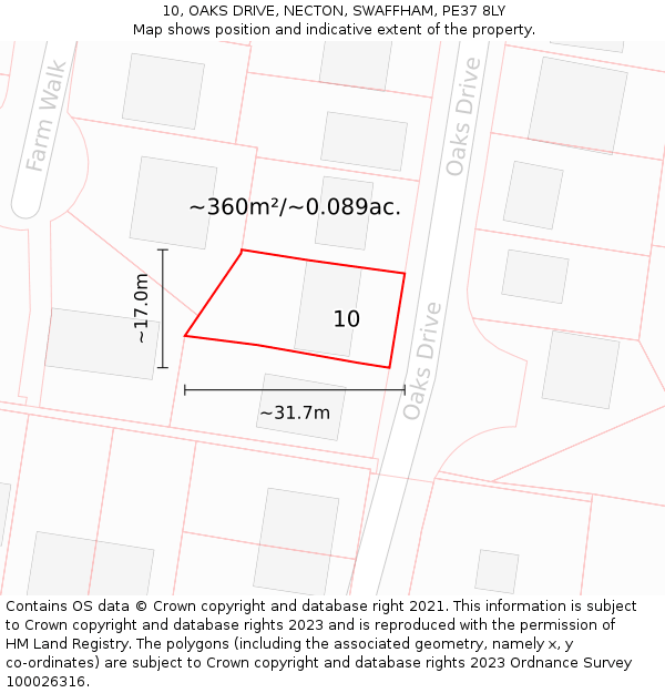 10, OAKS DRIVE, NECTON, SWAFFHAM, PE37 8LY: Plot and title map