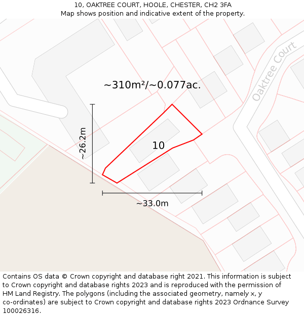 10, OAKTREE COURT, HOOLE, CHESTER, CH2 3FA: Plot and title map