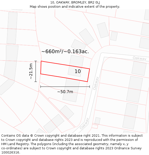 10, OAKWAY, BROMLEY, BR2 0LJ: Plot and title map