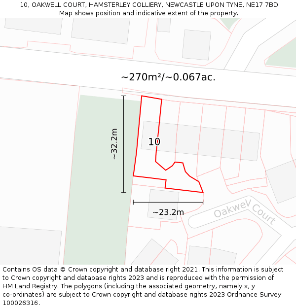 10, OAKWELL COURT, HAMSTERLEY COLLIERY, NEWCASTLE UPON TYNE, NE17 7BD: Plot and title map