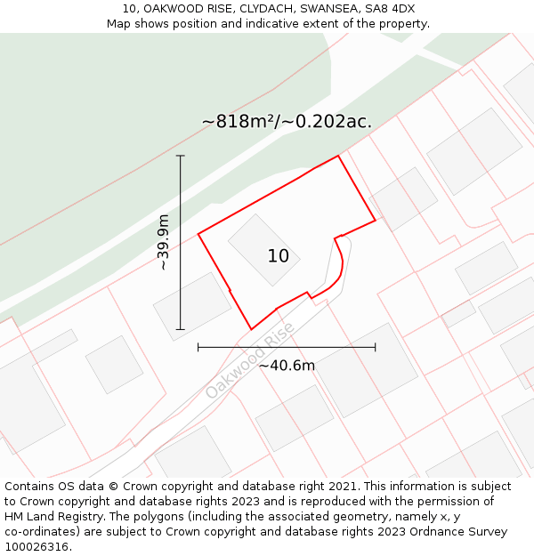 10, OAKWOOD RISE, CLYDACH, SWANSEA, SA8 4DX: Plot and title map