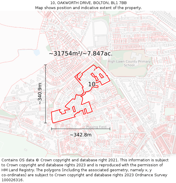 10, OAKWORTH DRIVE, BOLTON, BL1 7BB: Plot and title map