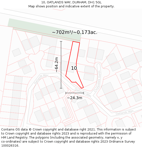 10, OATLANDS WAY, DURHAM, DH1 5GL: Plot and title map