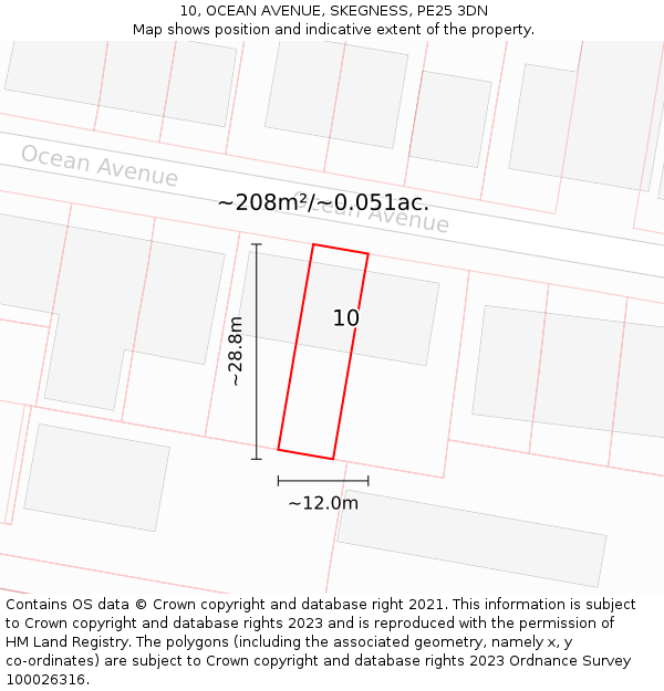 10, OCEAN AVENUE, SKEGNESS, PE25 3DN: Plot and title map