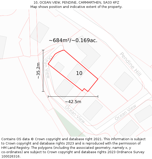 10, OCEAN VIEW, PENDINE, CARMARTHEN, SA33 4PZ: Plot and title map