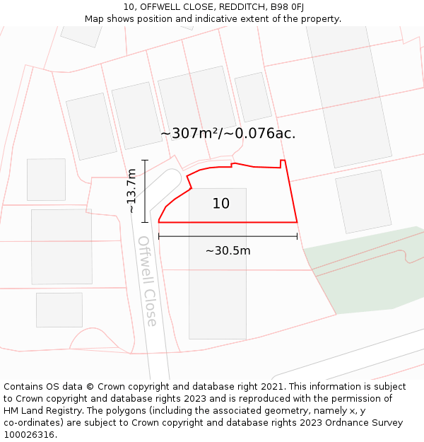 10, OFFWELL CLOSE, REDDITCH, B98 0FJ: Plot and title map