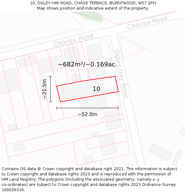10, OGLEY HAY ROAD, CHASE TERRACE, BURNTWOOD, WS7 2PH: Plot and title map