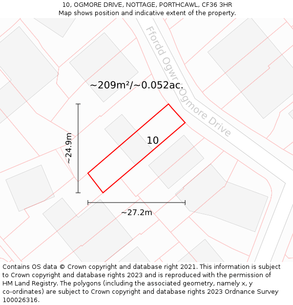 10, OGMORE DRIVE, NOTTAGE, PORTHCAWL, CF36 3HR: Plot and title map