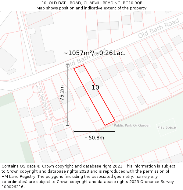10, OLD BATH ROAD, CHARVIL, READING, RG10 9QR: Plot and title map
