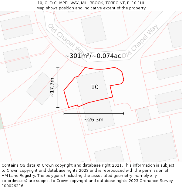 10, OLD CHAPEL WAY, MILLBROOK, TORPOINT, PL10 1HL: Plot and title map