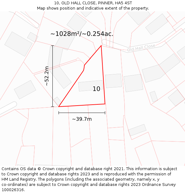 10, OLD HALL CLOSE, PINNER, HA5 4ST: Plot and title map