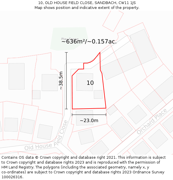 10, OLD HOUSE FIELD CLOSE, SANDBACH, CW11 1JS: Plot and title map