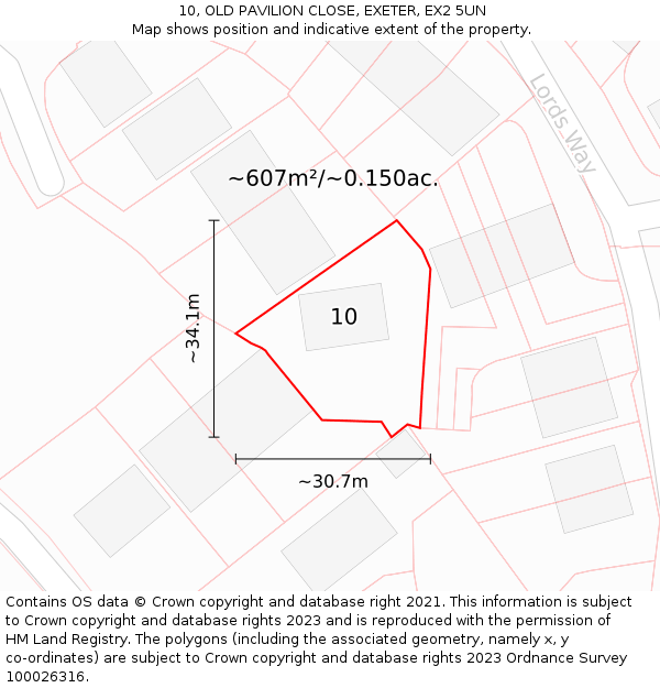 10, OLD PAVILION CLOSE, EXETER, EX2 5UN: Plot and title map