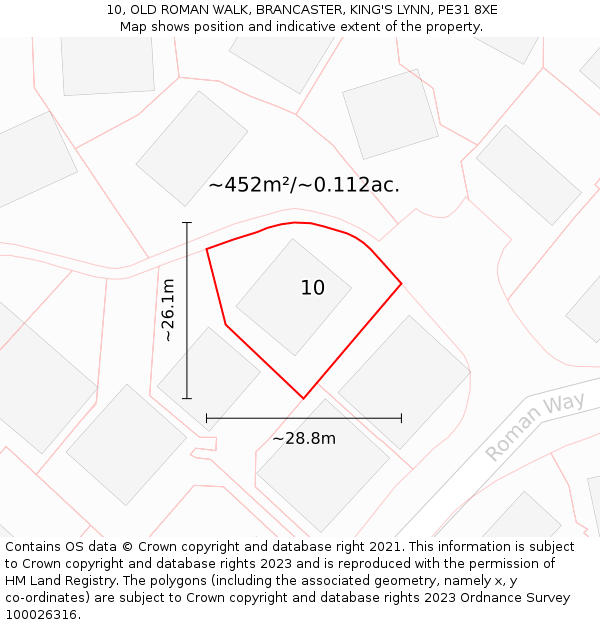 10, OLD ROMAN WALK, BRANCASTER, KING'S LYNN, PE31 8XE: Plot and title map